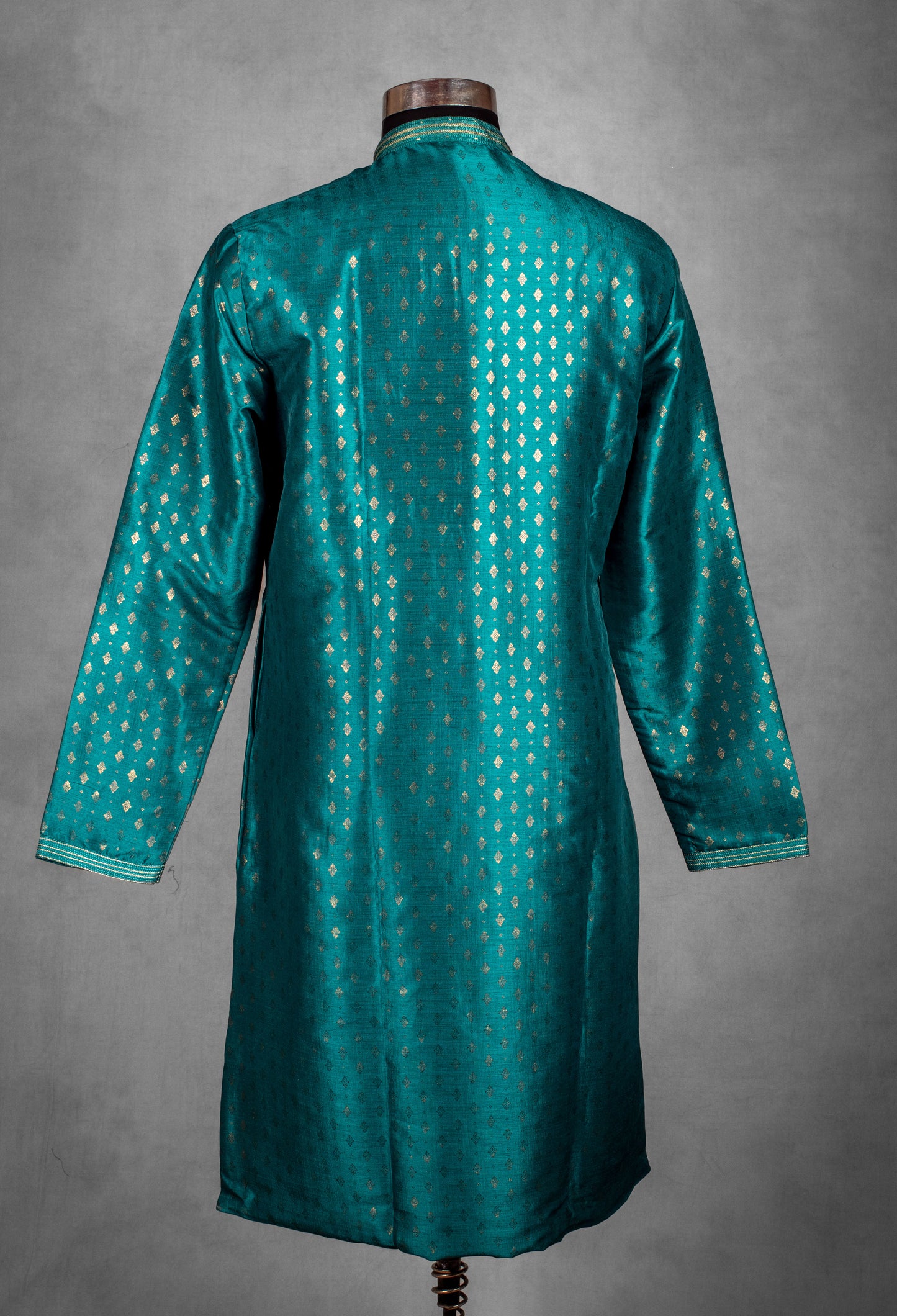 Teal Green Jacquard Silk Kurta for Men