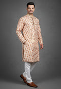 Cream Rust Printed Silk Kurta for Men