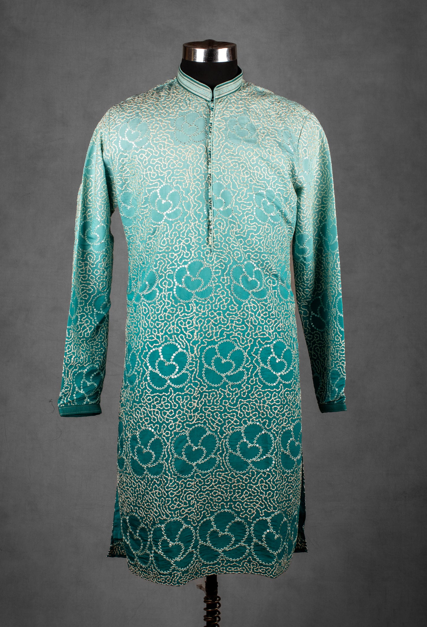Teal Green Sequin Embroidered Kurta for Men