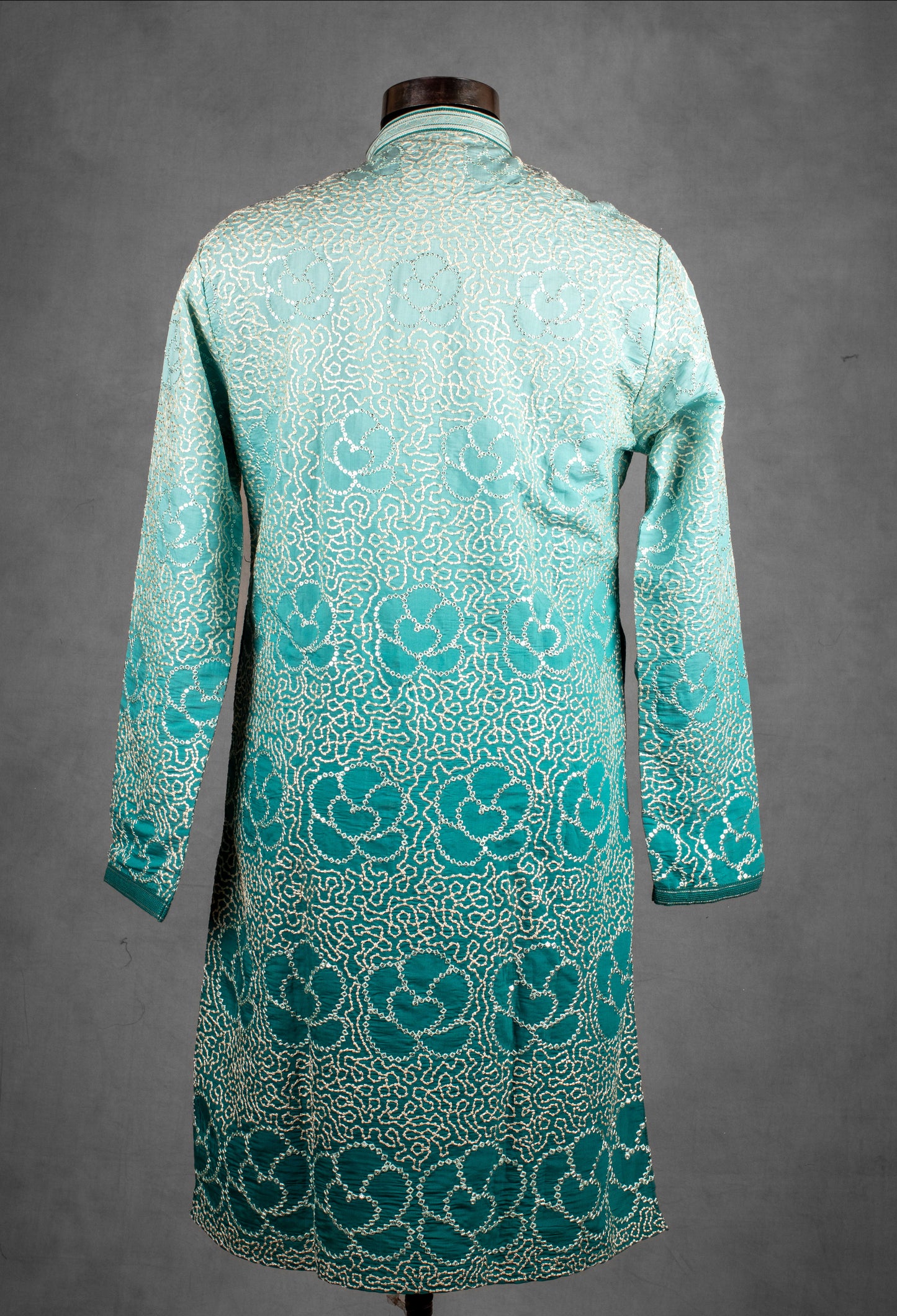 Teal Green Sequin Embroidered Kurta for Men