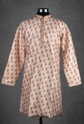 Cream Rust Printed Silk Kurta for Men