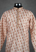 Cream Rust Printed Silk Kurta for Men