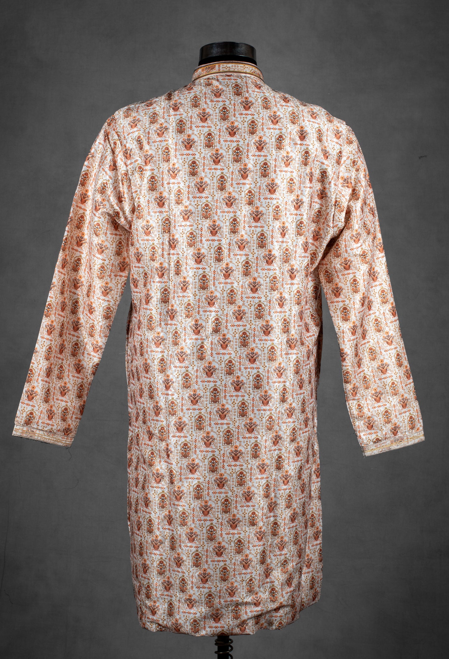 Cream Rust Printed Silk Kurta for Men