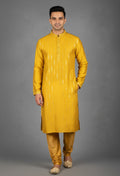 Mustard Yellow Mirror Work Kurta for Men