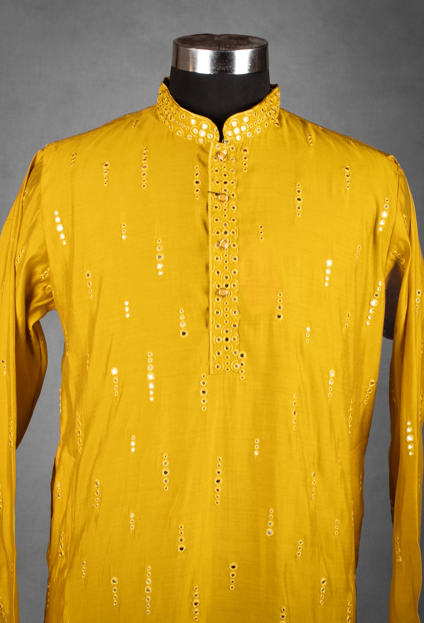 Mustard Yellow Mirror Work Kurta for Men
