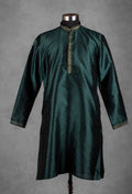 Dark Green Jacquard Silk Kurta for Men