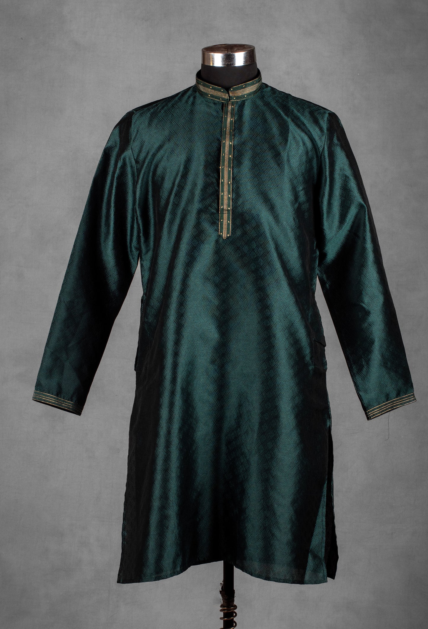 Dark Green Jacquard Silk Kurta for Men