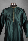 Dark Green Jacquard Silk Kurta for Men