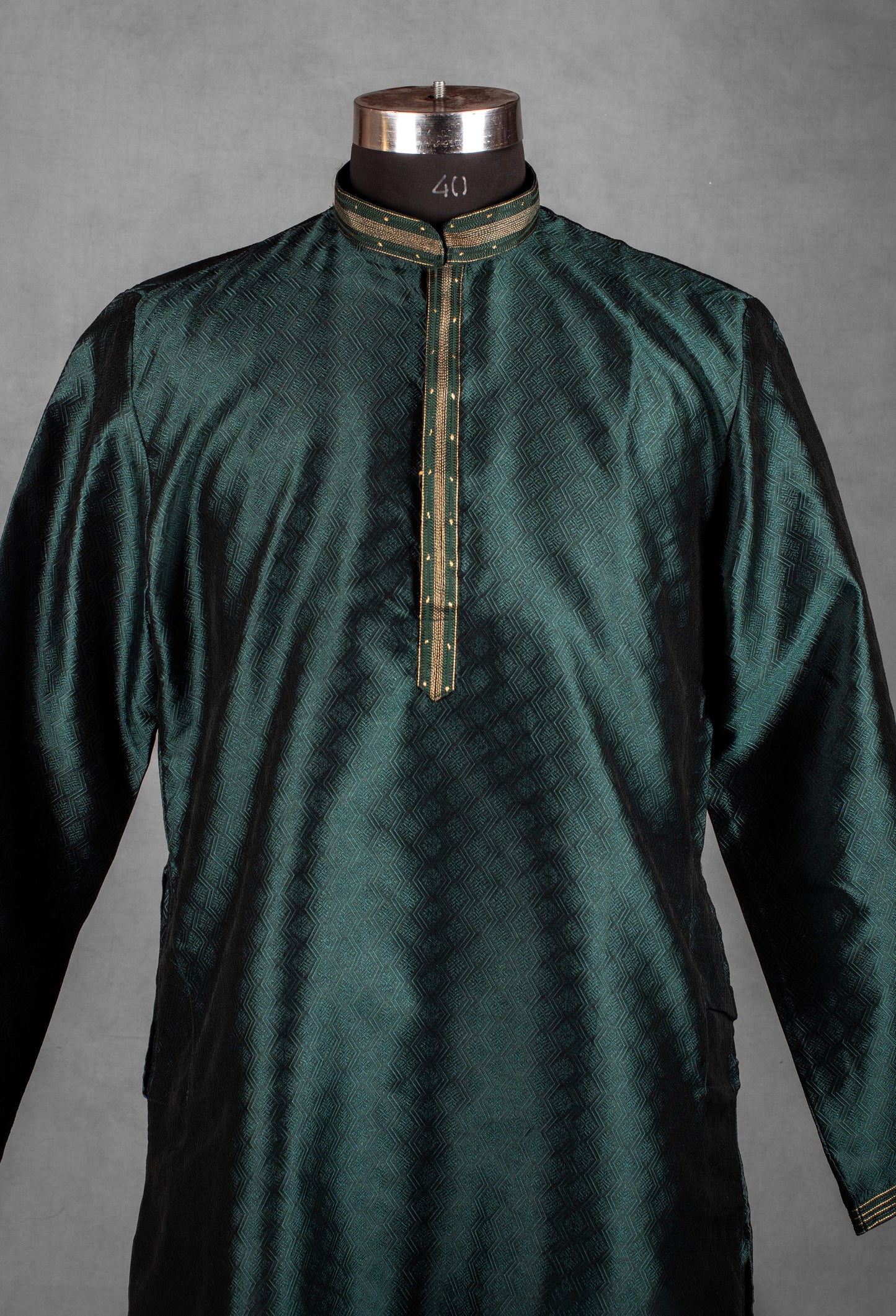 Dark Green Jacquard Silk Kurta for Men