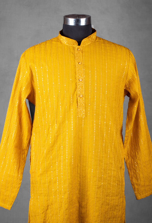 Mustard yellow sequin kurta for men – product image 2
