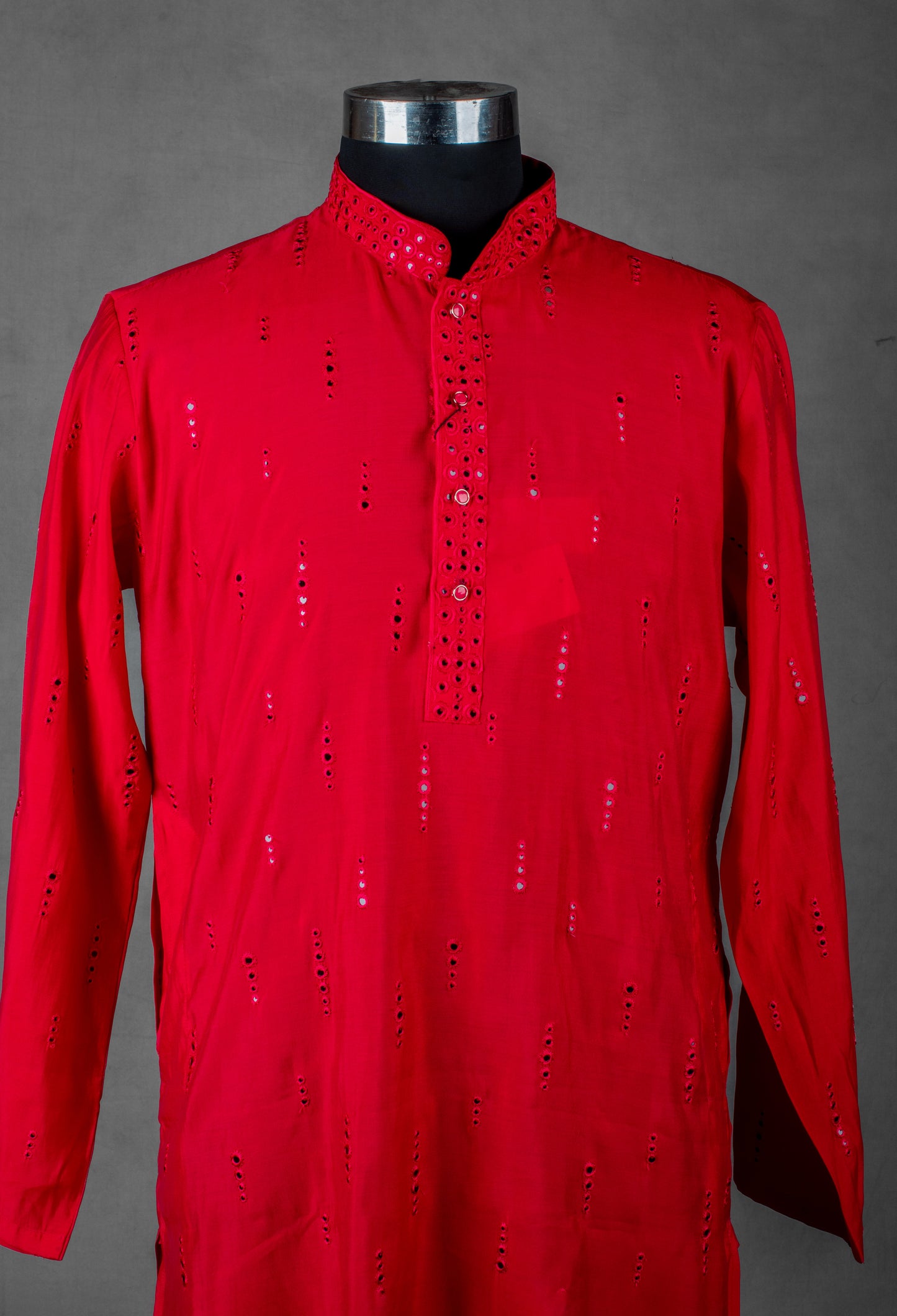 Red Mirror Work Kurta for Men