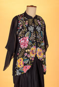 Straight Cut Black Indo Western Gown with Multicolor Embroidered Cape