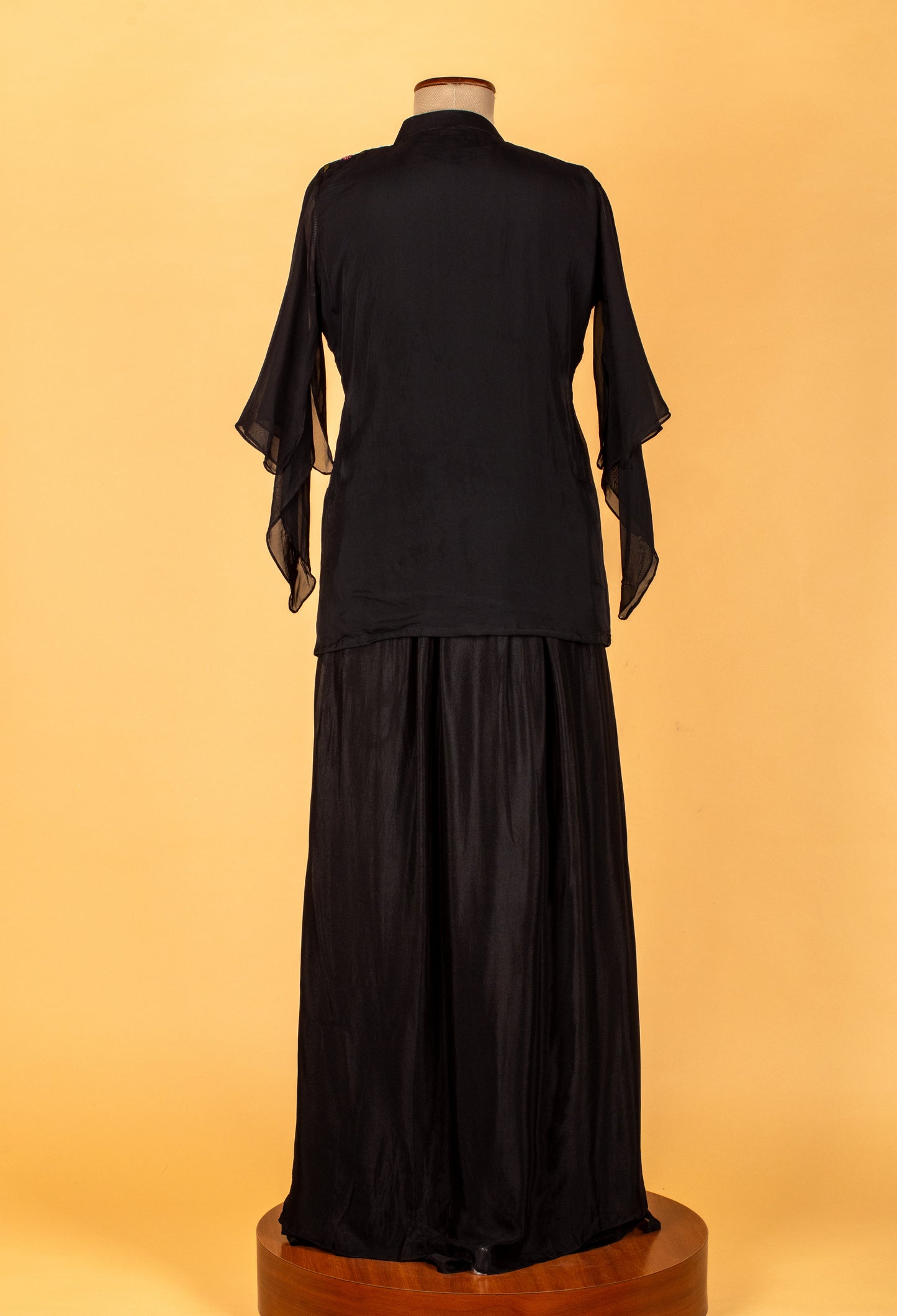 Straight Cut Black Indo Western Gown with Multicolor Embroidered Cape