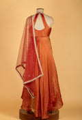 Straight Cut Rust-Orange Indo Western Gown with Heavy Embroidered Bodice and Net Dupatta – Festive / Reception / Sangeet Outfit