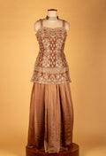 Straight Cut Bronze Embroidered Indo Western Gown with Net Dupatta
