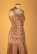 Straight Cut Bronze Embroidered Indo Western Gown with Net Dupatta