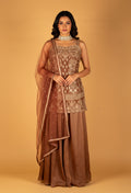 Straight Cut Bronze Embroidered Indo Western Gown with Net Dupatta