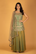 Straight Cut Mint Green Embroidered Indo Western Gown with Net Dupatta