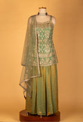 Straight Cut Mint Green Embroidered Indo Western Gown with Net Dupatta