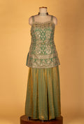 Straight Cut Mint Green Embroidered Indo Western Gown with Net Dupatta