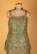 Straight Cut Mint Green Embroidered Indo Western Gown with Net Dupatta