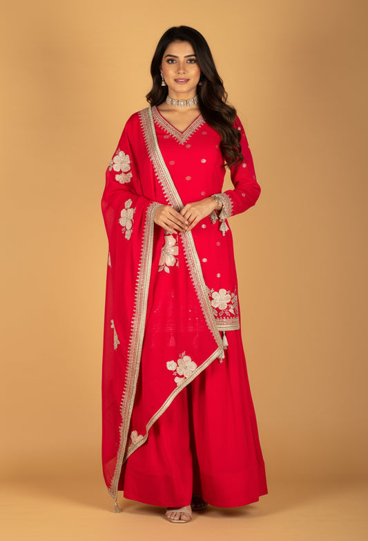 Straight Cut Pink Embroidered Kurta Set with Dupatta