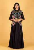 Straight Cut Black Indo Western Gown with Multicolor Embroidered Cape