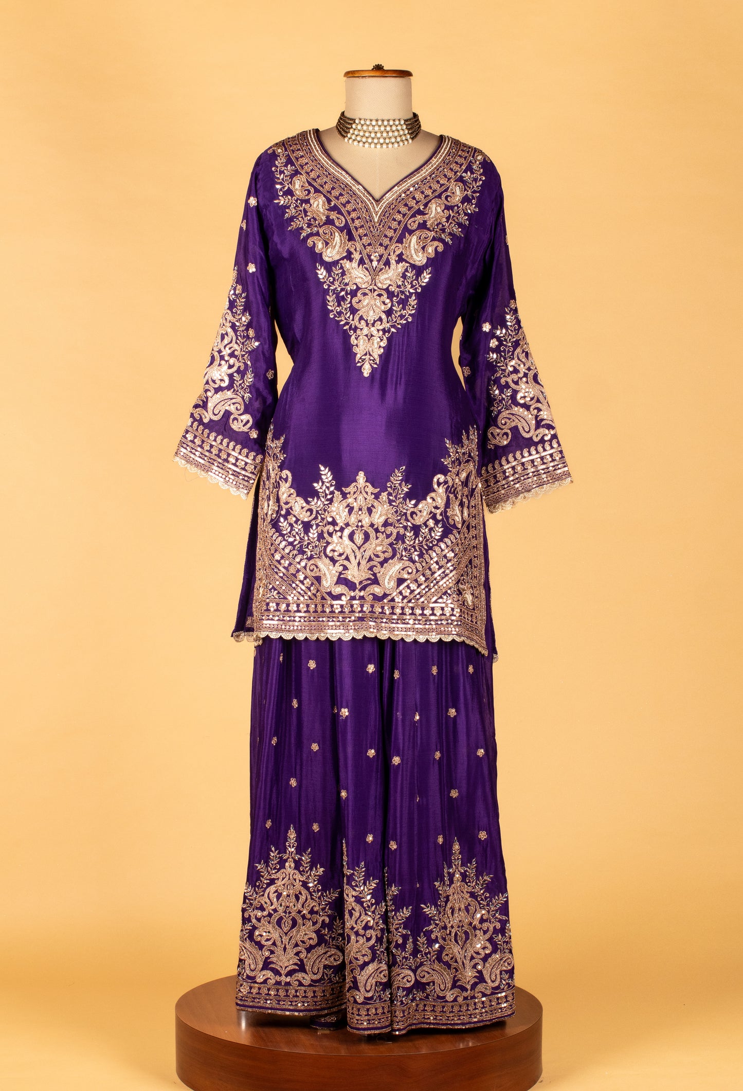 Straight Cut Purple Embroidered Kurta Set with Dupatta