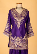 Straight Cut Purple Embroidered Kurta Set with Dupatta