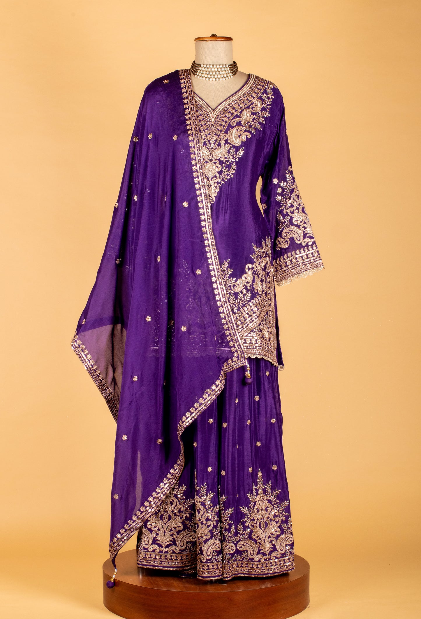 Straight Cut Purple Embroidered Kurta Set with Dupatta