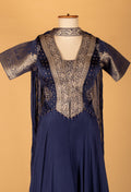Straight Cut Navy Blue Indo Western Gown with Embroidered Jacket-Style Bodice