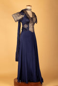 Straight Cut Navy Blue Indo Western Gown with Embroidered Jacket-Style Bodice