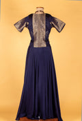 Straight Cut Navy Blue Indo Western Gown with Embroidered Jacket-Style Bodice