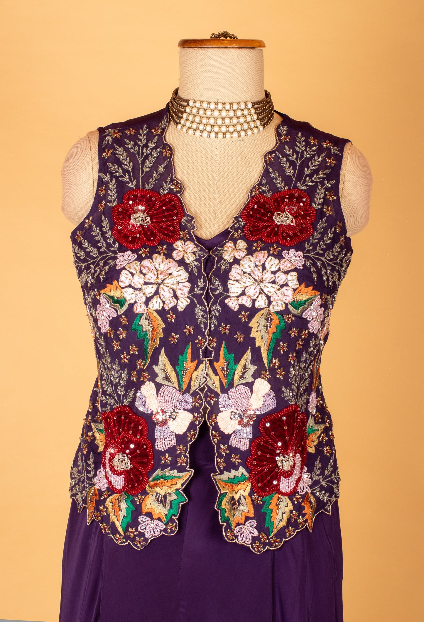 Straight Cut Purple Embroidered Gown with Sheer Jacket – Floral Sequin Work | Party Wear / Reception Outfit