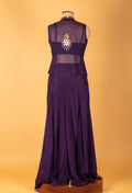 Straight Cut Purple Embroidered Gown with Sheer Jacket – Floral Sequin Work | Party Wear / Reception Outfit