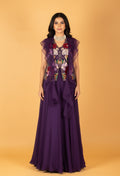 Straight Cut Purple Embroidered Gown with Sheer Jacket – Floral Sequin Work | Party Wear / Reception Outfit