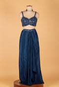 Straight Cut Navy Blue Indo Western Set with Embellished Cape and Blouse