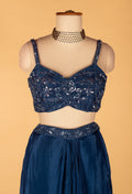 Straight Cut Navy Blue Indo Western Set with Embellished Cape and Blouse