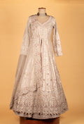 Premium Embellished Bridal/Occasion Long Anarkali Gown – Soft Nude Beige | Hand-Embroidered with Sequins, Pearls & Zari Work