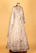 Premium Embellished Bridal/Occasion Long Anarkali Gown – Soft Nude Beige | Hand-Embroidered with Sequins, Pearls & Zari Work