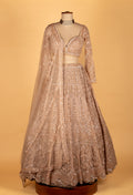 Champagne Nude Designer Lehenga Set | Heavy Sequins, Beads & Zari Embroidery | Crop Top, Flared Skirt & Dupatta