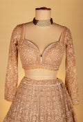 Champagne Nude Designer Lehenga Set | Heavy Sequins, Beads & Zari Embroidery | Crop Top, Flared Skirt & Dupatta