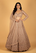 Champagne Nude Designer Lehenga Set | Heavy Sequins, Beads & Zari Embroidery | Crop Top, Flared Skirt & Dupatta