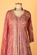 Designer Sequin & Thread Embellished Long Anarkali Gown – Dusty Rose Pink | Bridal / Occasion Wear with Dupatta