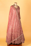Designer Sequin & Thread Embellished Long Anarkali Gown – Dusty Rose Pink | Bridal / Occasion Wear with Dupatta
