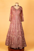Designer Sequin & Thread Embellished Long Anarkali Gown – Dusty Rose Pink | Bridal / Occasion Wear with Dupatta