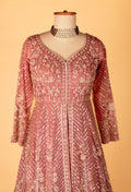 Designer Sequin & Thread Embellished Long Anarkali Gown – Dusty Rose Pink | Bridal / Occasion Wear with Dupatta