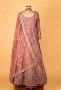 Designer Sequin & Thread Embellished Long Anarkali Gown – Dusty Rose Pink | Bridal / Occasion Wear with Dupatta