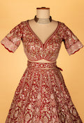 Bridal Red Heavy Embroidered Lehenga Set | Sequin, Zari & Mirror Work | Crop Top, Flared Lehenga & Dupatta