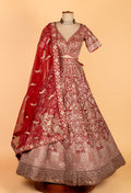 Bridal Red Heavy Embroidered Lehenga Set | Sequin, Zari & Mirror Work | Crop Top, Flared Lehenga & Dupatta